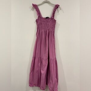 French Connection Women Purple Smocked Bodice Ruffle Sleeveless Midi Dress SZ 0